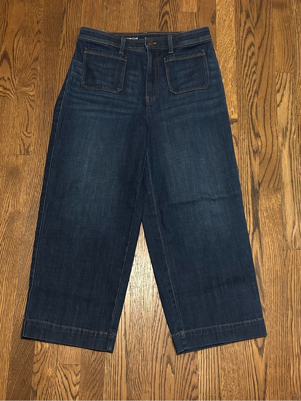 Talbots Dark Blue Cropped Wide-Leg Jeans front patch pockets - Picture 2 of 8